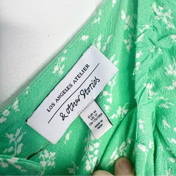 & Other Stories Puff Sleeve Mini Dress Mint Green Spring Floral Women’s Size 12 - Picture 5 of 8